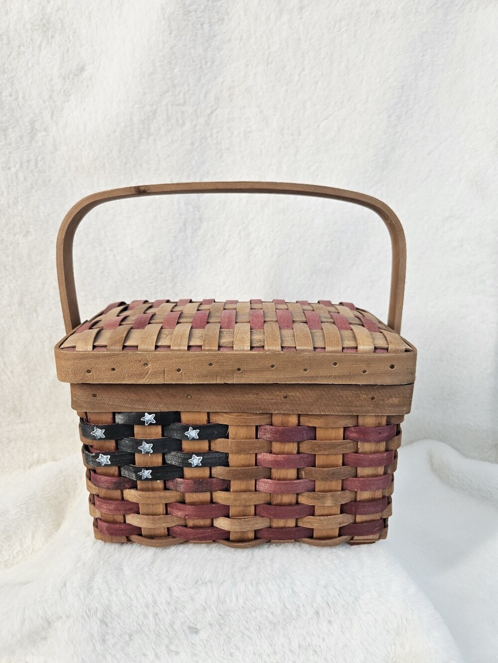 Vintage American Flag Wooden Basket